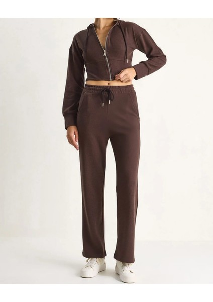 Fitilli Örme Kumaş Rahat Kalıp Alt-Üst Eşofman Takımı