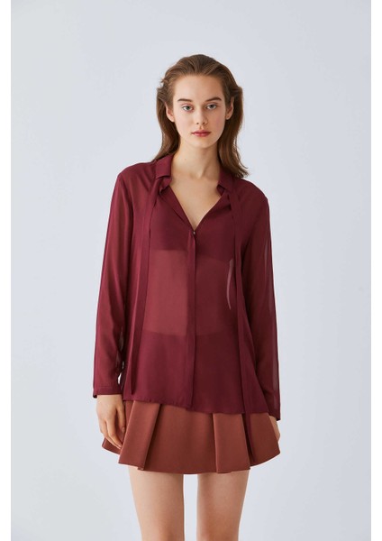 Transparan İpek Bluz Bordo K2013122_008 modelleri