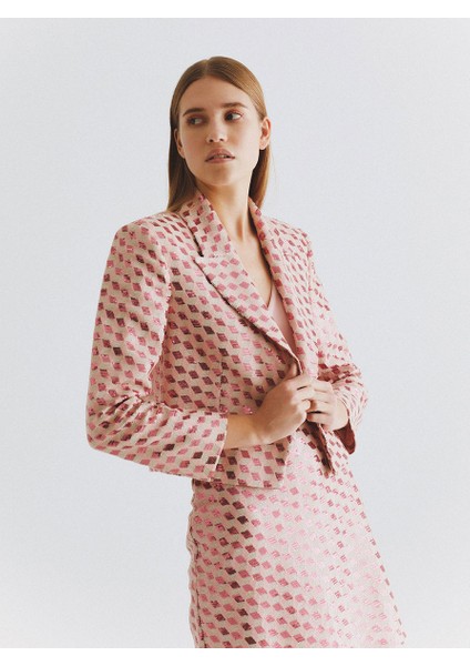 Parlak Desenli Kadın Ceket Pembe K2016035_038