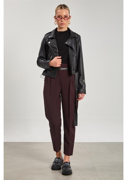 Kadın Kruvaze Yaka Suni Deri Mont - Siyah fırsatları