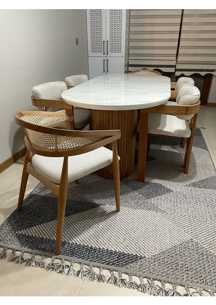 Bohem Masa Takımı Ahşap Masa Takımı 6 Kişilik Masa Sandalye Takımı Iskandinav Takım