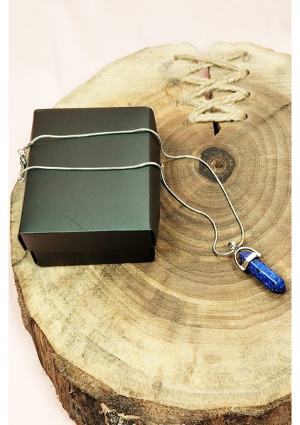 Lapis Lazuli Doğal Taşı Zincirli El Yapımı Tasarımlı Kolye Uç: 3,5 cm Zincir: 20 cm Kutulu modelleri