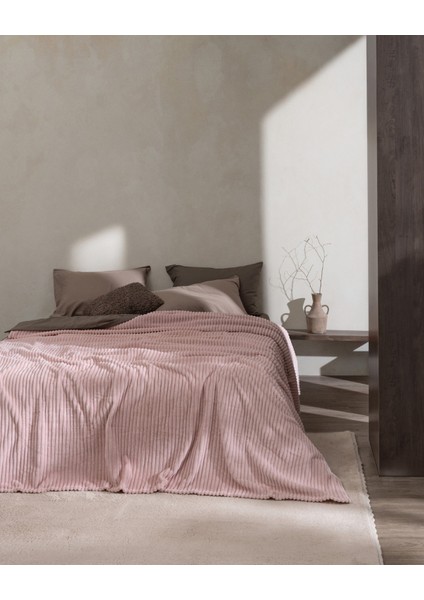 Corbeau Çift Kişilik Welsoft Düz Battaniye - Pudra