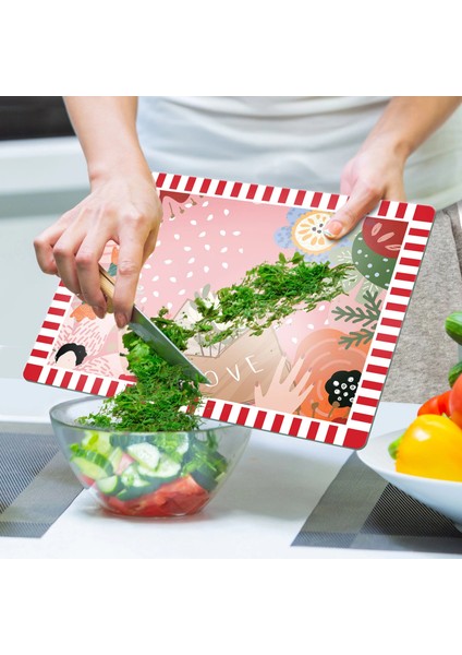 Cam Kesme Tahtası ve Sunumluk Karışık Renkli Love Desenli 30X40 cm indirimleri