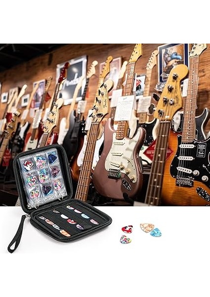 Guitar Pick Sert Kase Saklama Kutusu, 84 Cepli Gitar Penası, Koleksiyon Defteri, Pena Toplayıcıları Için, Siyah indirimleri
