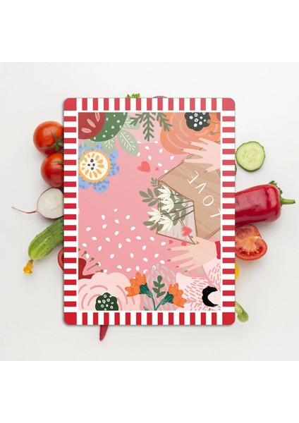 Cam Kesme Tahtası ve Sunumluk Karışık Renkli Love Desenli 20X30 cm modelleri