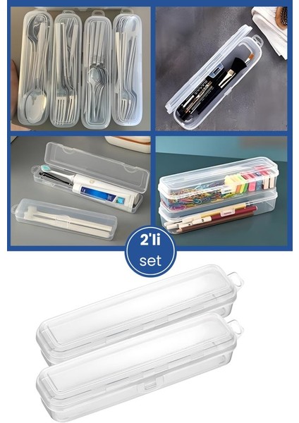 2’li Aksesuar Kutu Seti, Çatal Kaşık Bıçak Diş Fırçası Traş Bakım Makyaj Kalem Saklama Kabı Baskısız