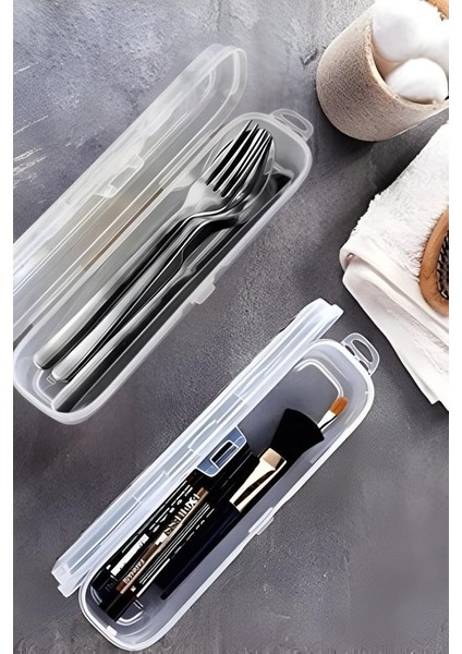 2’li Aksesuar Kutu Seti, Çatal Kaşık Bıçak Diş Fırçası Traş Bakım Makyaj Kalem Saklama Kabı Baskısız modelleri