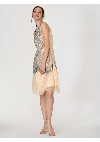 Renkli Boncuk İşlemeli Gece Elbisesi Standart Renk Y1962112_089 fiyatları