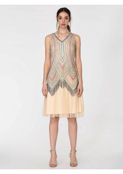 Renkli Boncuk İşlemeli Gece Elbisesi Standart Renk Y1962112_089 modelleri