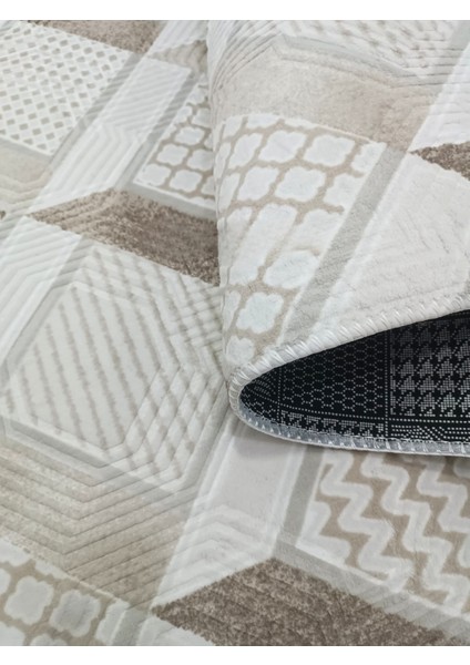 Dinar Motif Bej Kahverengi Kaymaz Taban Kesme Yolluk Halı Modern Desen fiyatları