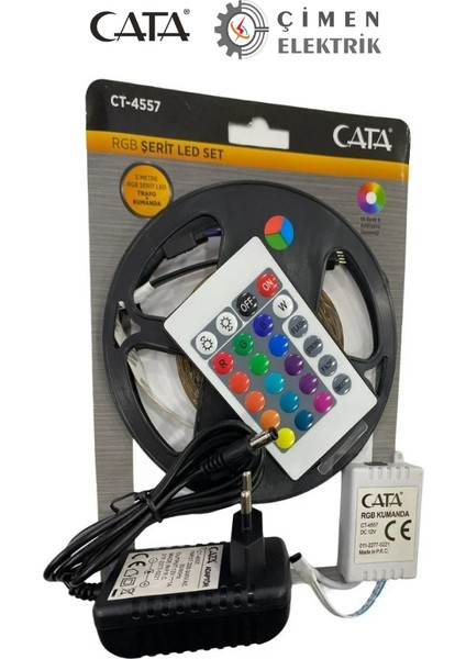 Cata Ct 4557 Rgb Şerit LED Set 5 mt Rgb LED 3 Renk+Trafo+ Kumanda