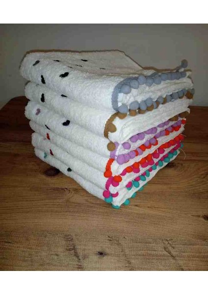 %100 Pamuklu Kalp Nakışlı 6'lı Ucu Ponponlu Kutulu Havlu Seti fiyatları