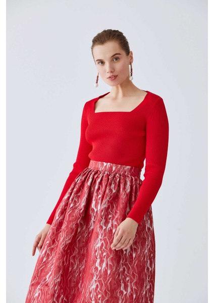 Desenli Kabarık Etek Kırmızı-Beyaz K2015072_129 fiyatları
