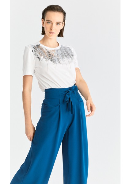 Belden Bağlamalı Kadın Pantolon Petrol K2012051_010