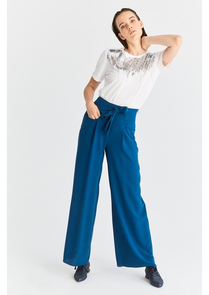 Belden Bağlamalı Kadın Pantolon Petrol K2012051_010 fiyatları