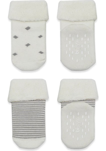 Bistyle 2'li Havlu Soket Kaymaz Çorap 10504 Gri Ekru modelleri