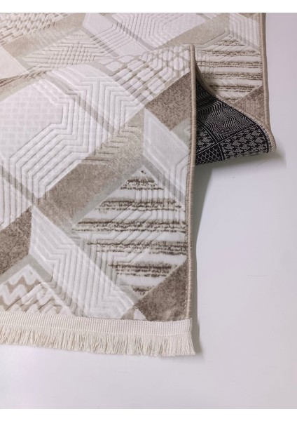 Dinar Motif Bej Kahverengi Kaymaz Taban Kesme Yolluk Halı Modern Desen indirimleri