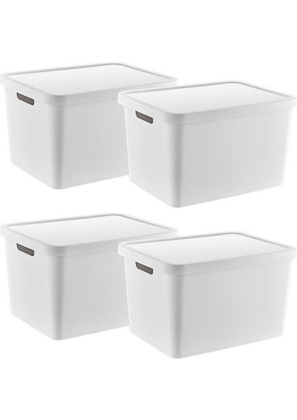 4'lü Set Stafi Çok Amaçlı Kapaklı Kutu Beyaz 18 Lt - Beyaz, Çok Amaçlı Kapaklı Kutu, Ev-Ofis-Depo Için, Kapaklı Saklama Kutusu