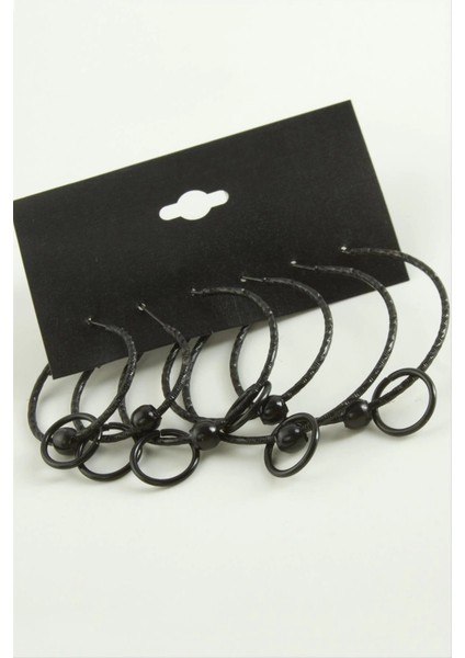 Noktalı Iç Içe Metal Halka Küpe 6 Adet