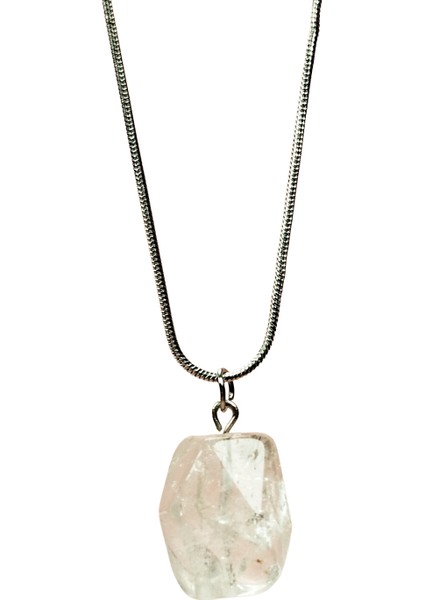 Kuvars Doğal Taşı Zincirli El Yapımı Kolye Uç: 2 cm Zincir: 20 cm Kutulu
