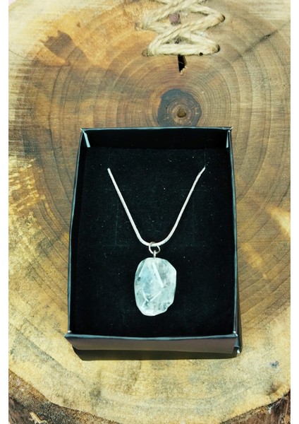 Kuvars Doğal Taşı Zincirli El Yapımı Kolye Uç: 2 cm Zincir: 20 cm Kutulu modelleri