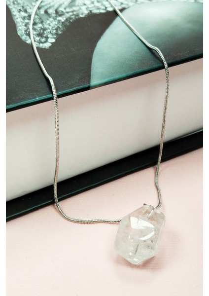 Kuvars Doğal Taşı Zincirli El Yapımı Kolye Uç: 2 cm Zincir: 20 cm Kutulu fırsatları