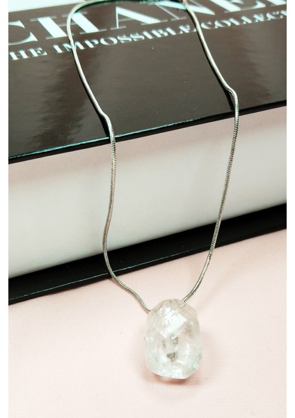 Kuvars Doğal Taşı Zincirli El Yapımı Kolye Uç: 2 cm Zincir: 20 cm Kutulu indirimleri