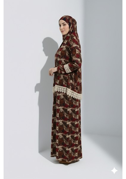 Şal Desen Başörtülü ve Etekli Şık Kadın Namaz Elbisesi indirimleri