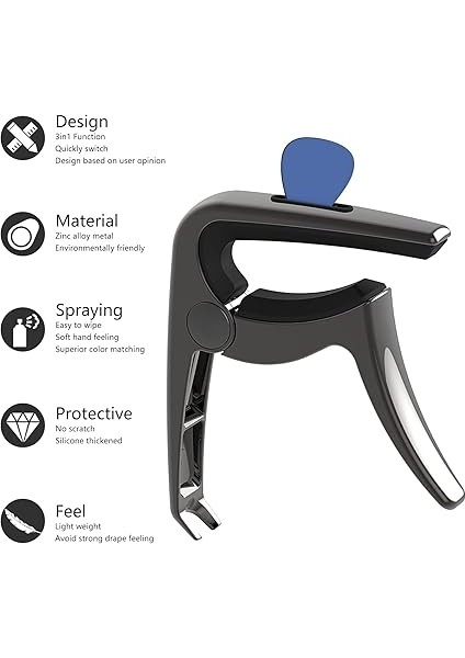 3ın1 Guitar Capo, Zinc Alloy Metal Capo For Acoustic And Electric Guitars, Ukulele, Mandolin, Classical Guitar Accessories (Dark Grey) fırsatları