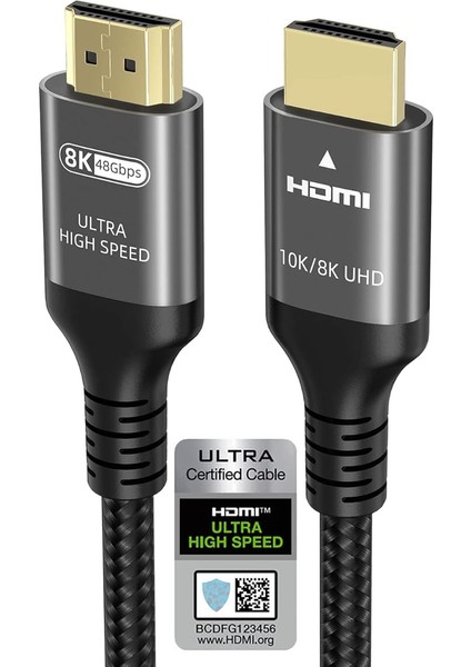 10K 8k 4K HDMI Kablosu 48GBPS 0,5m, Sertifikalı Ultra Yüksek Hız Hdmı® Kablosu 4K 240Hz 144Hz 8k 60Hz 0,01MS HDR10+ Arc Earc Hdcp2.3 Netflix Roku Tv Pc Monitör Projeksiyon Ps5 Xbox