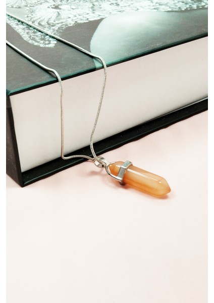 Güneş Taşı Doğal Taşı Zincirli El Yapımı Tasarımlı Kolye Uç: 3,5 cm Zincir: 20 cm Kutulu modelleri