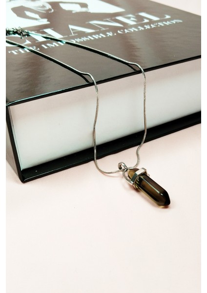 Dumanlı Kuvars Doğal Taşı Zincirli El Yapımı Kolye Uç: 3 cm Zincir: 20 cm Kutulu indirimleri