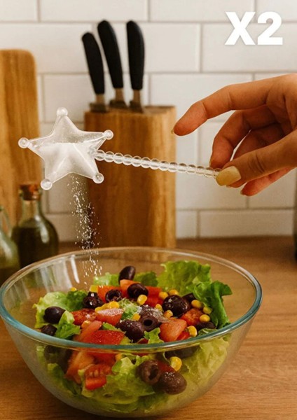 2'li Yıldız Figürlü Şık ve Eğlenceli Sihirli Tuzluk - Boncuk Detaylı Tuzluk Karabiberlik Baharatlık