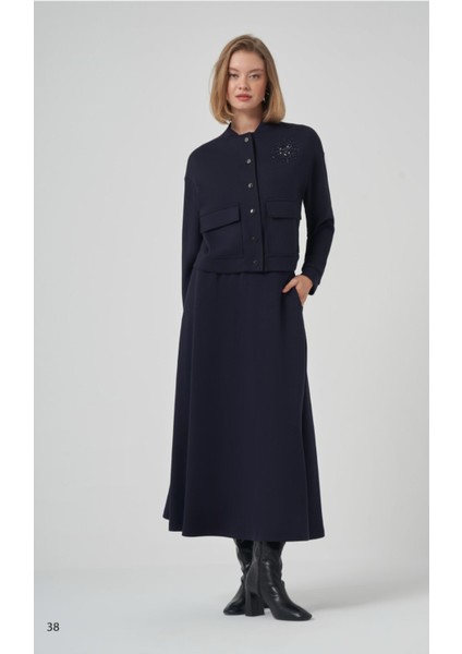 1015 Yıldız Boncuk Işlemeli Çıtçıtlı Ceket Etek Takım