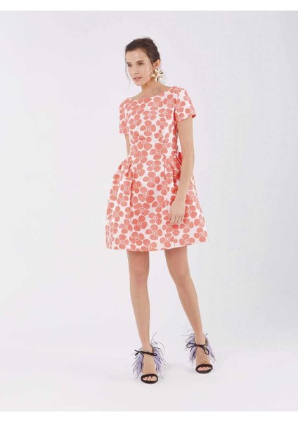 Çiçek Desenli Elbise Mercan Y9911014_030 fırsatları