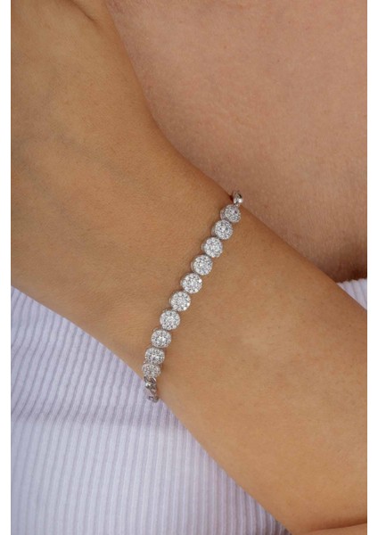 Rodyum Kaplama Yuvarlak Taşlı Gümüş Bileklik fiyatları