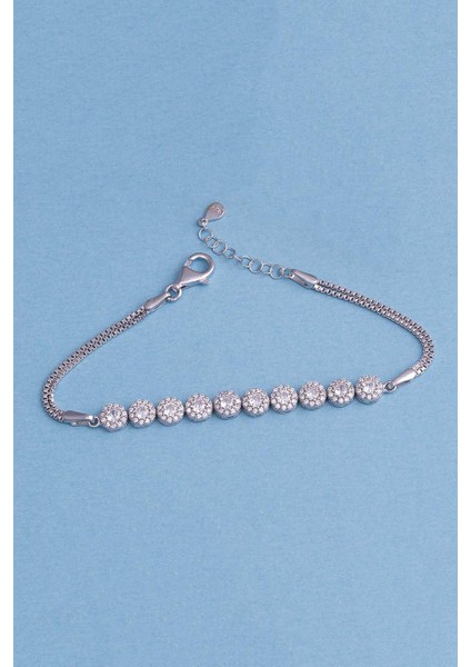 Rodyum Kaplama Yuvarlak Taşlı Gümüş Bileklik fırsatları