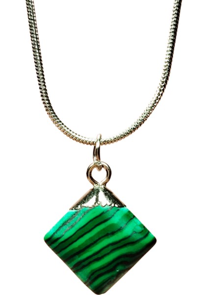 Malakit Doğal Taşı Zincirli El Yapımı Kolye Uç: 1,5 cm Zincir: 20 cm Kutulu