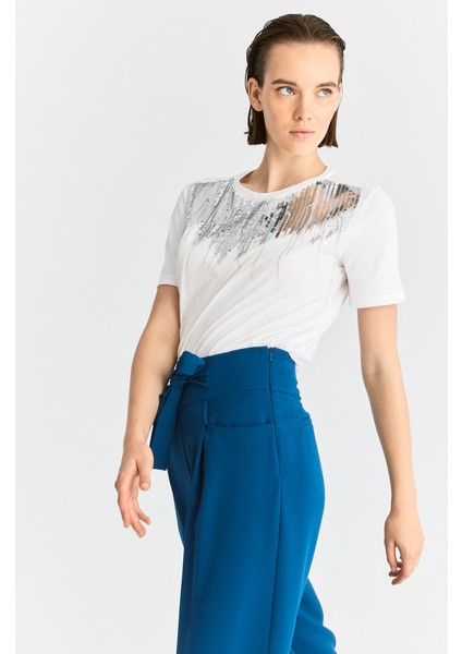 Belden Bağlamalı Kadın Pantolon Petrol K2012051_010 modelleri