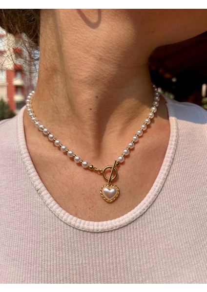 Paslanmaz Gold Detaylı Inci Kolye Çelik fiyatları