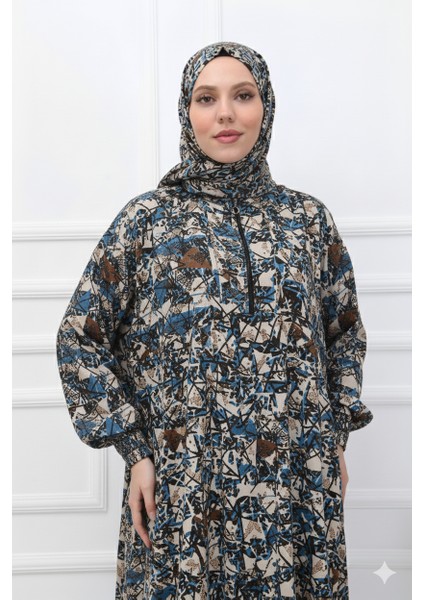 Tek Parça Başörtülü Şal Desen ve Fermuarlı Kadın Namaz Elbisesi Sabahlık modelleri