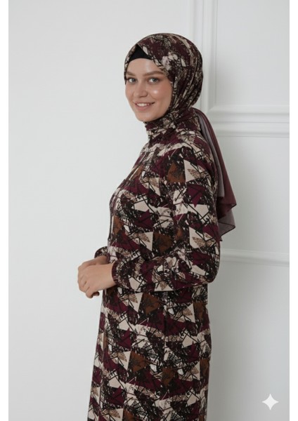 Tek Parça Başörtülü Şal Desen ve Fermuarlı Kadın Namaz Elbisesi Sabahlık