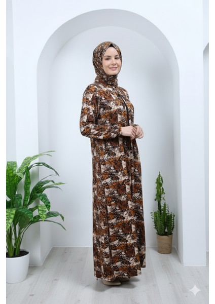 Tek Parça Başörtülü Şal Desen ve Fermuarlı Kadın Namaz Elbisesi Sabahlık fiyatları