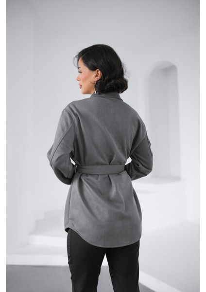 Çıtçıtlı Bağlama Detay Süet Kadın Gömlek fiyatları