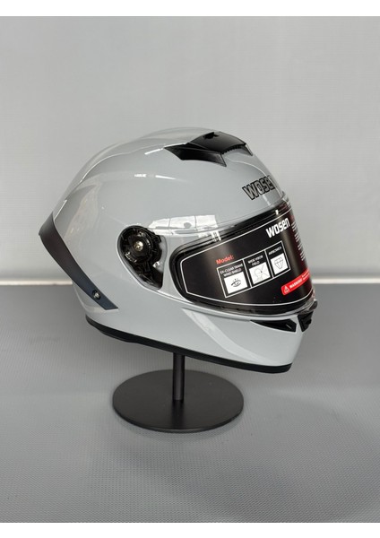 WS-602 Güneş Gözlüklü Full Face Kask (Şeffaf Vizörlü) Cement Grey (602)