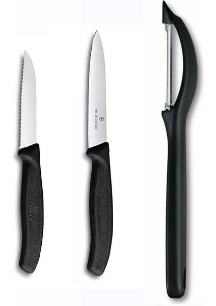 3 Lü Set Domates Soyacağı - 10 cm Düz 8 cm Tırtıklı Sebze Meyve Bıçağı