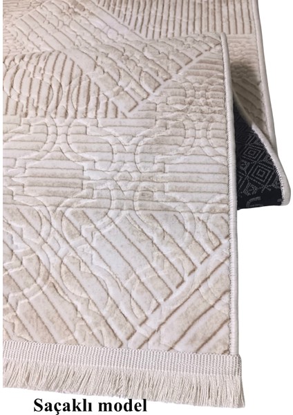 Krem Bej Renk Saçaklı Kaymaz Tabanlı Kesme Kabartmalı Salon Koridor Mutfak Halısı fiyatları