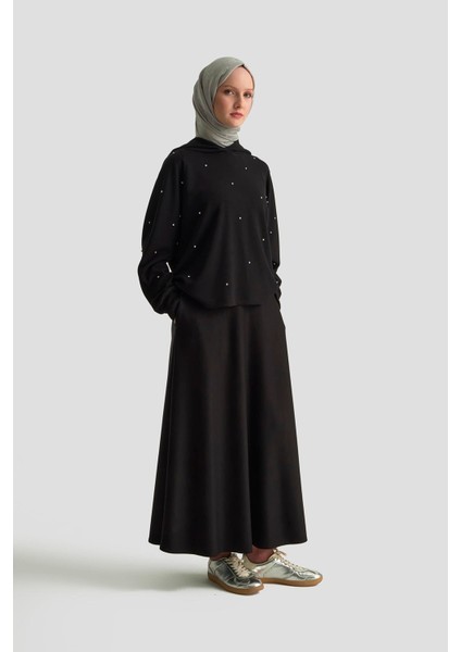 Kloş Örme Etek 25KD4033 Siyah