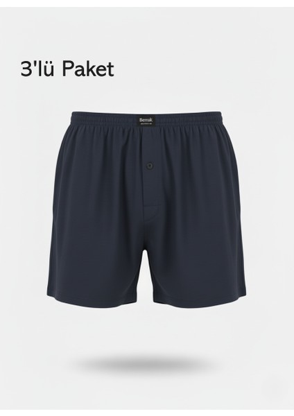 Boxer Şort %100 Pamuklu Cotton 3'lü Paket Düğmeli Rahat Model
